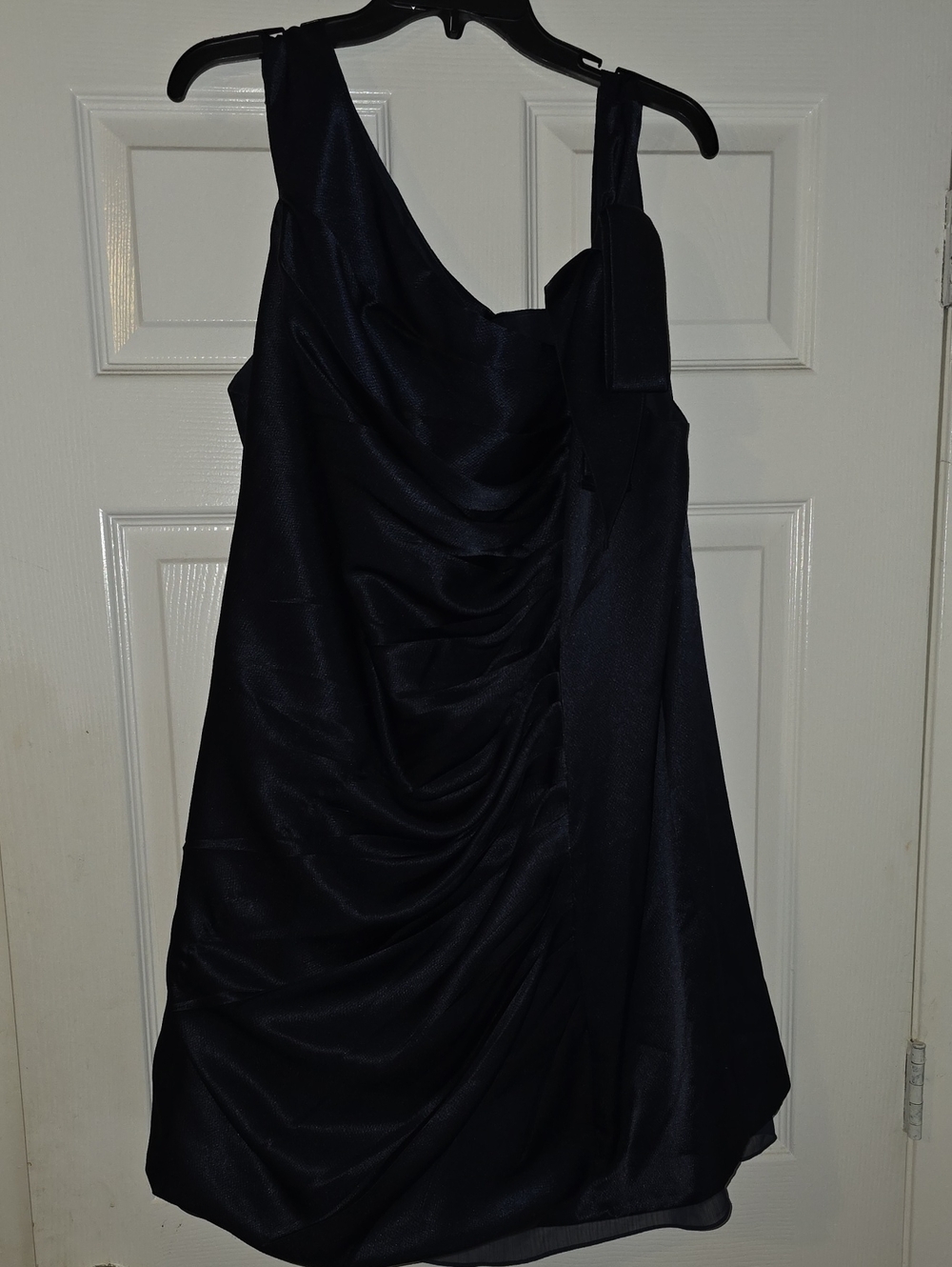 White by Vera Wang Navy One-Shoulder Ruched Cocktail Dress